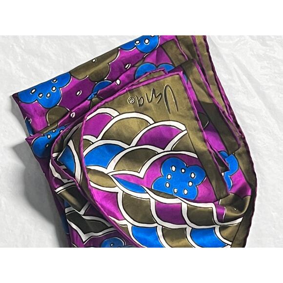 Vintage VERA Neumann Scarf ~ Signed ~ Made in Japan - Blue/Purple/Antique Gold - Picture 8 of 8